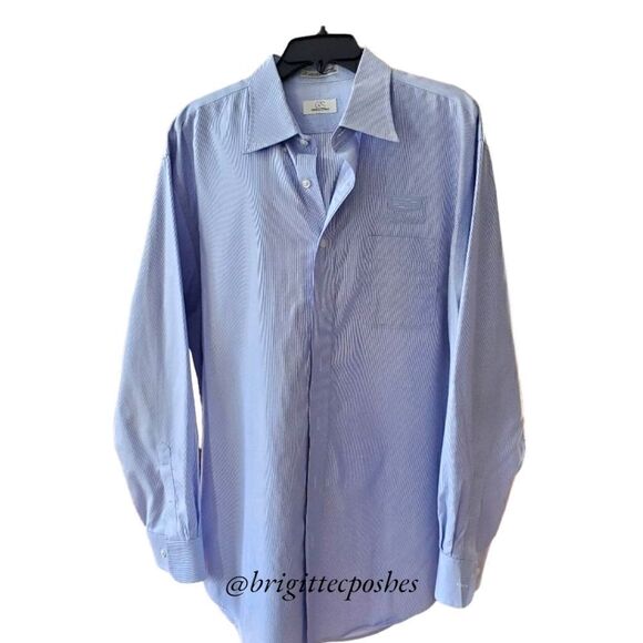 COOPER & STEWART Thin Striped Blue Oxford Shirt - Picture 3 of 13